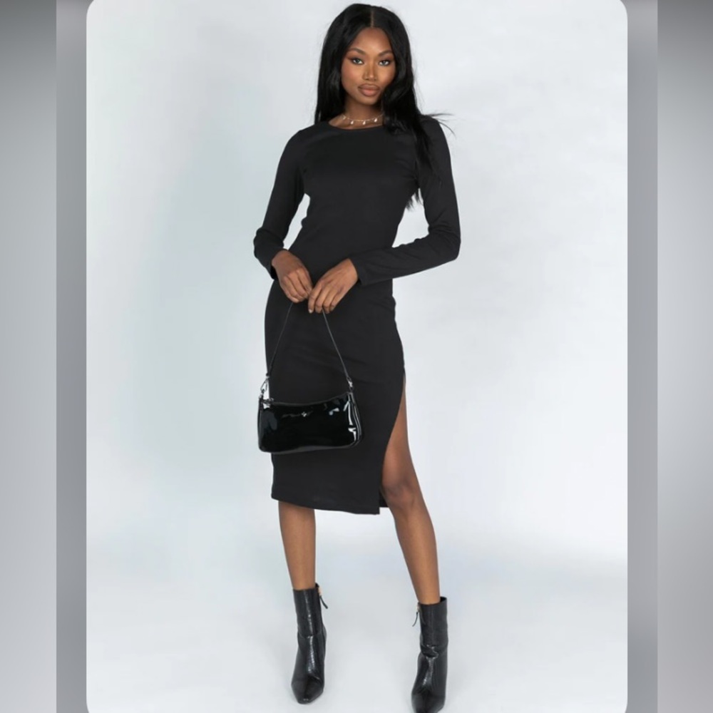 Princess Polly LIONESS DON'T BLAME ME LONG SLEEVE MIDI DRESS BLACK